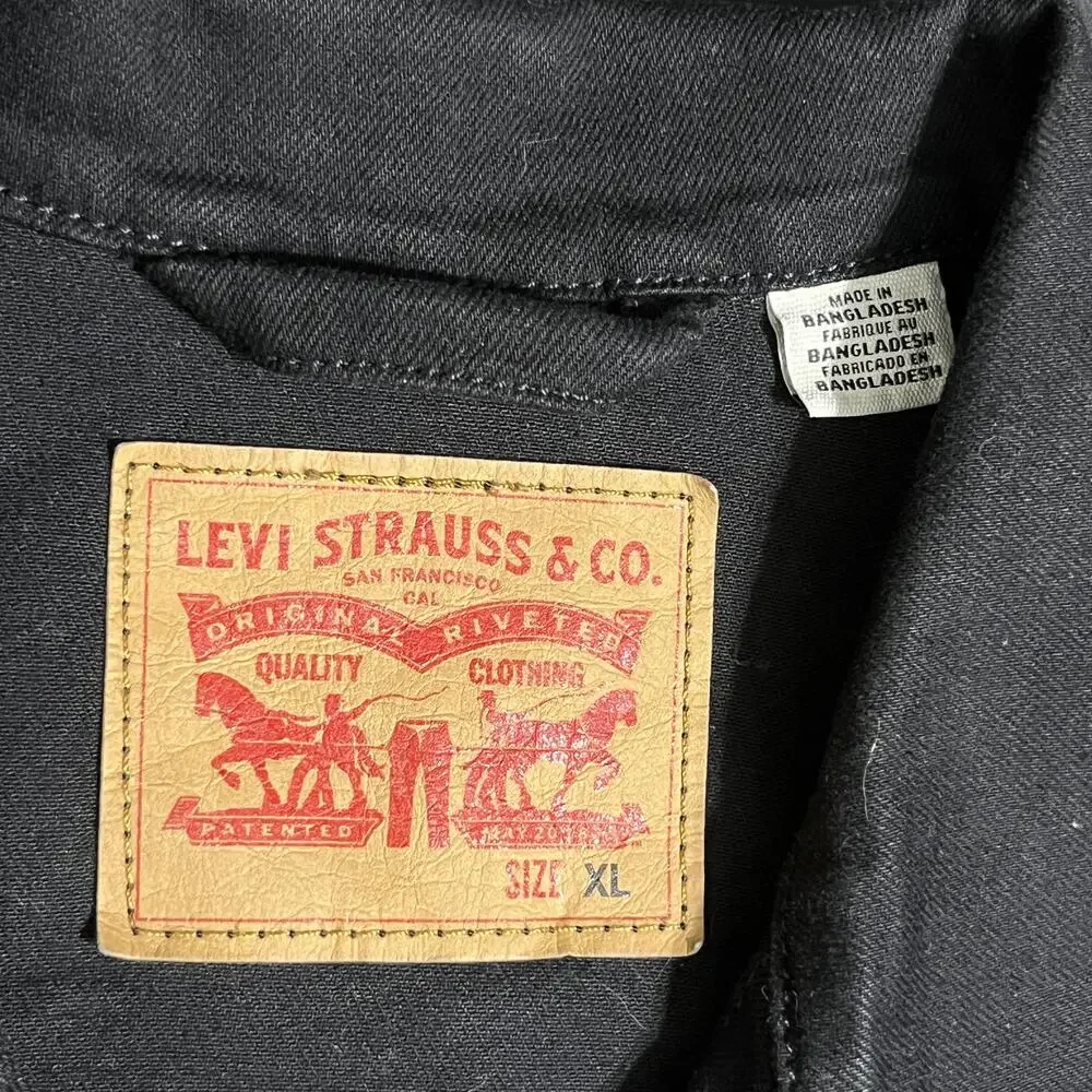 Levi's Black Denim Bomber Jacket Vintage Trucker Donut Button Front Unlined Raw